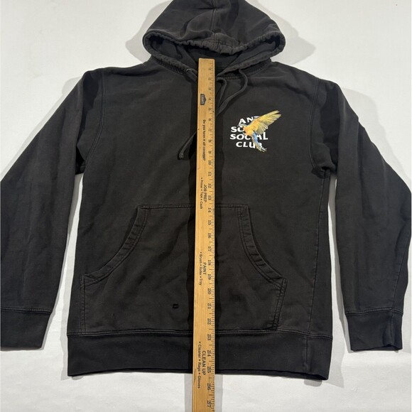 Anti Social Social Club Black Faded Parrot Print Pullover Hoodie Sweatshirt Sz S - Picture 5 of 11